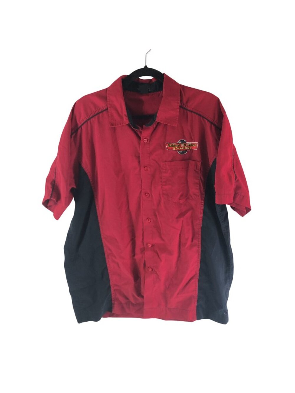 North End Mens Red & Black Short Sleeve Button-Up Shirt Workwear Garage Style L